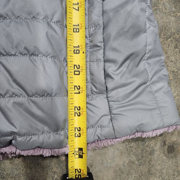 North Face Girls Mossbud Swirl Puffer Reversible Jacket XL (18) Gray Purple - Picture 7 of 12
